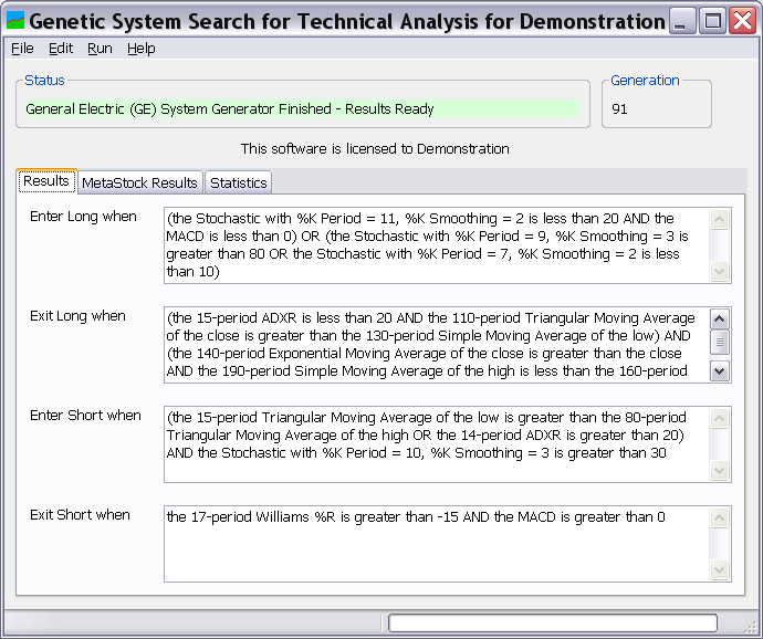 Screenshot for Genetic System Search for Tech. Analysis 2.16